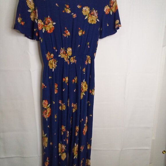 Band Of Gypsies Romper Jumpsuit Women S Short Sleeve Pants Boho Floral Blue - Picture 12 of 15